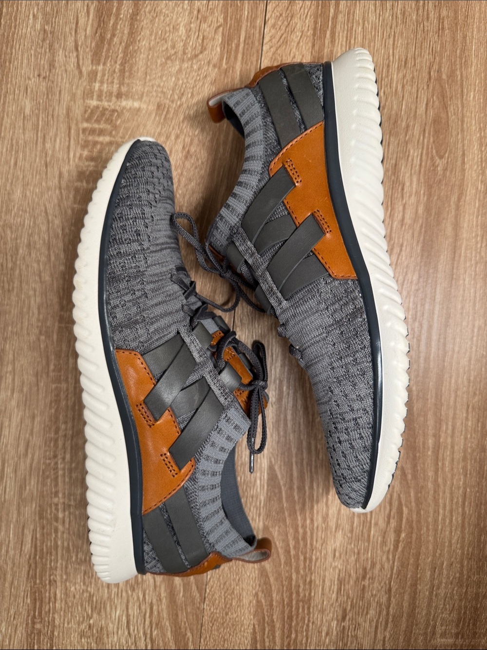 Cole Haan Gray Knit Sneakers with Brown Leather Accents